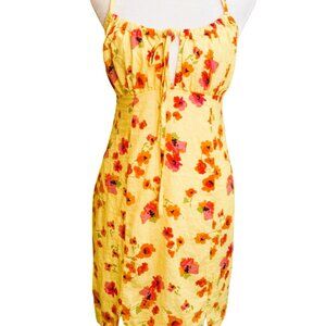Wild Fable Dress Yellow Floral Ruched Linen Slip Sleeveless size S NWT